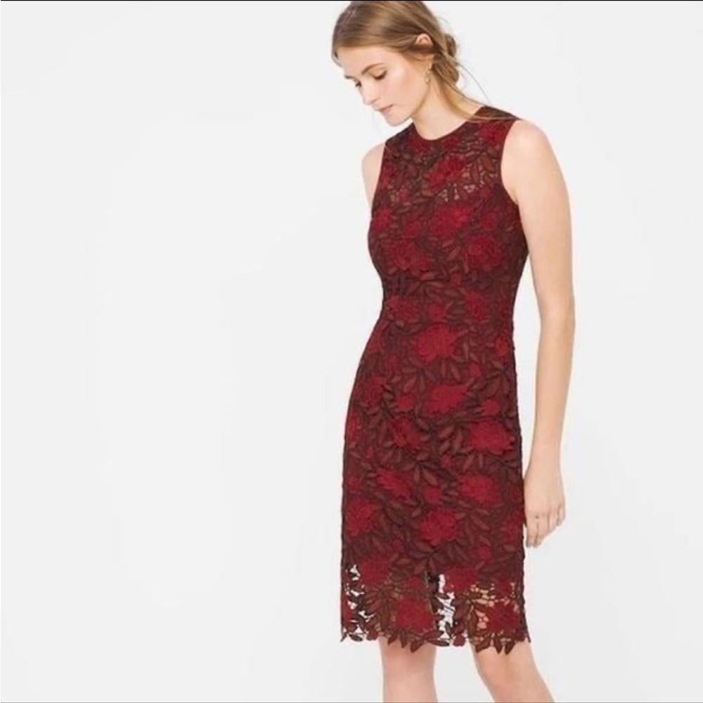 White House Black Market Red Sleeveless Sheath Dress